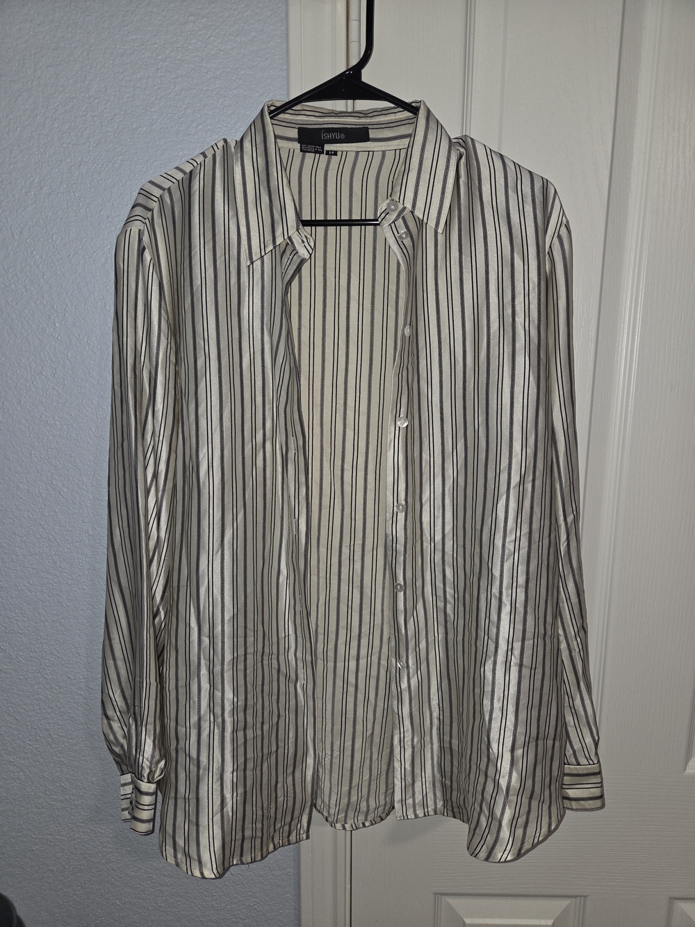 Vintage Ishyu 100% Silk Striped Button-Down Blouse - Size 14
